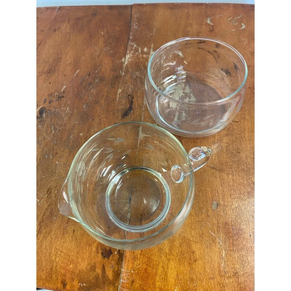 Vtg Princess House Crystal Heritage Open Sugar Bowl & Creamer Etched Floral